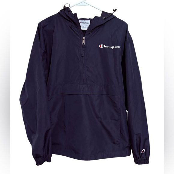 Champion Navy Pullover Hooded Windbreaker Jacket Medium NWOT - Picture 1 of 5